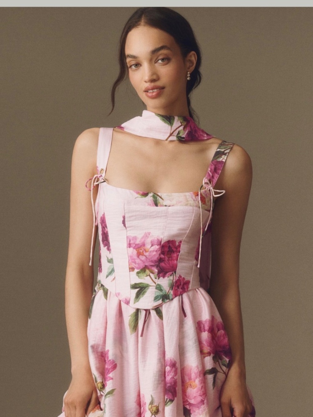 NWT BHLDN Bustier Tiered Maxi Dress Pink Floral Size Small